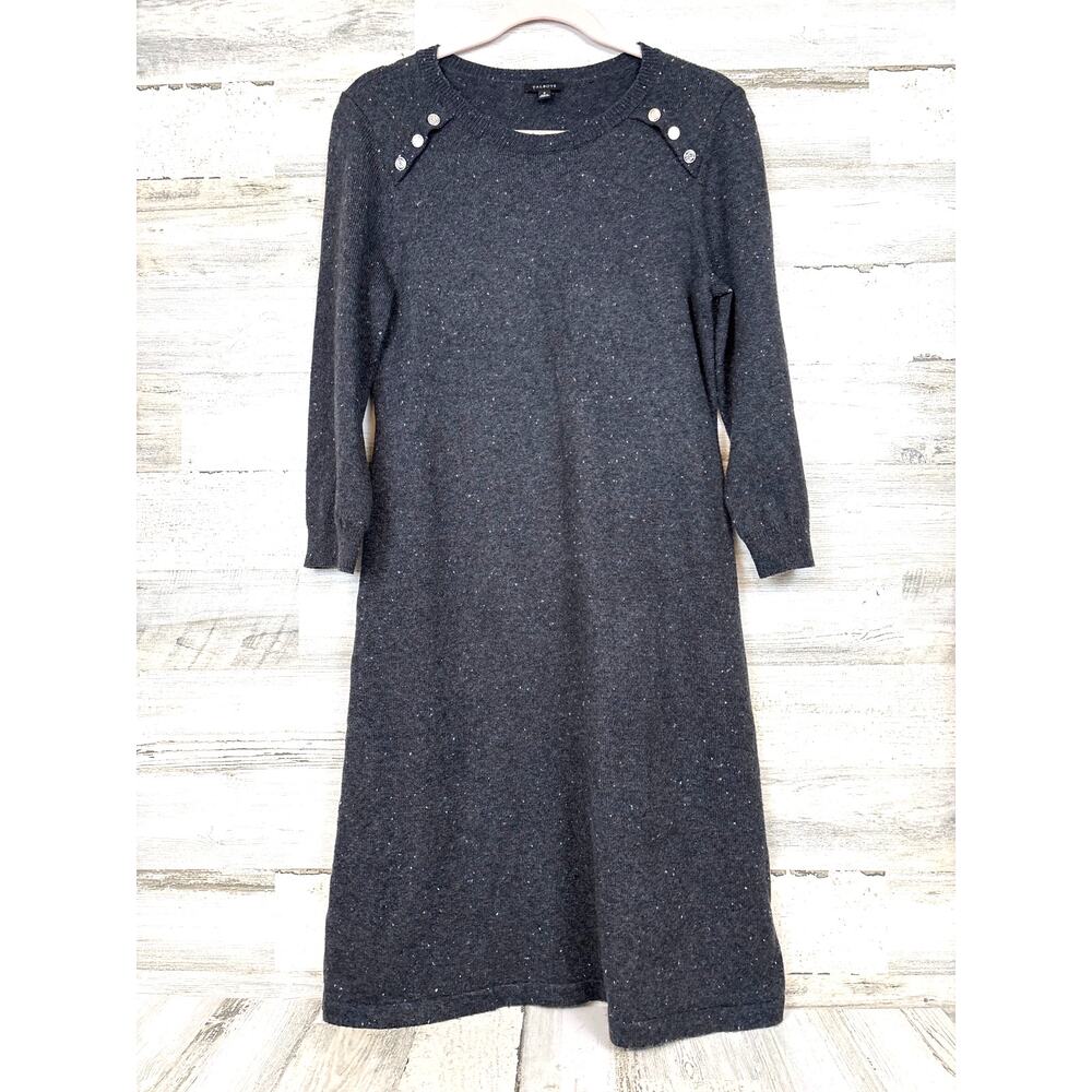 Talbots Womens S Gray Kitty Tweed Knit Cotton Blend Midi Sweater Dress